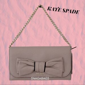 KATE SPADE NWT MILOU ROSEWOOD PLACE ALMOND LEATHER  WALLET BAG WITH BOW DETAIL